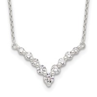 Sterling Silver Fancy-V Bar CZ Necklace - 18in view 1