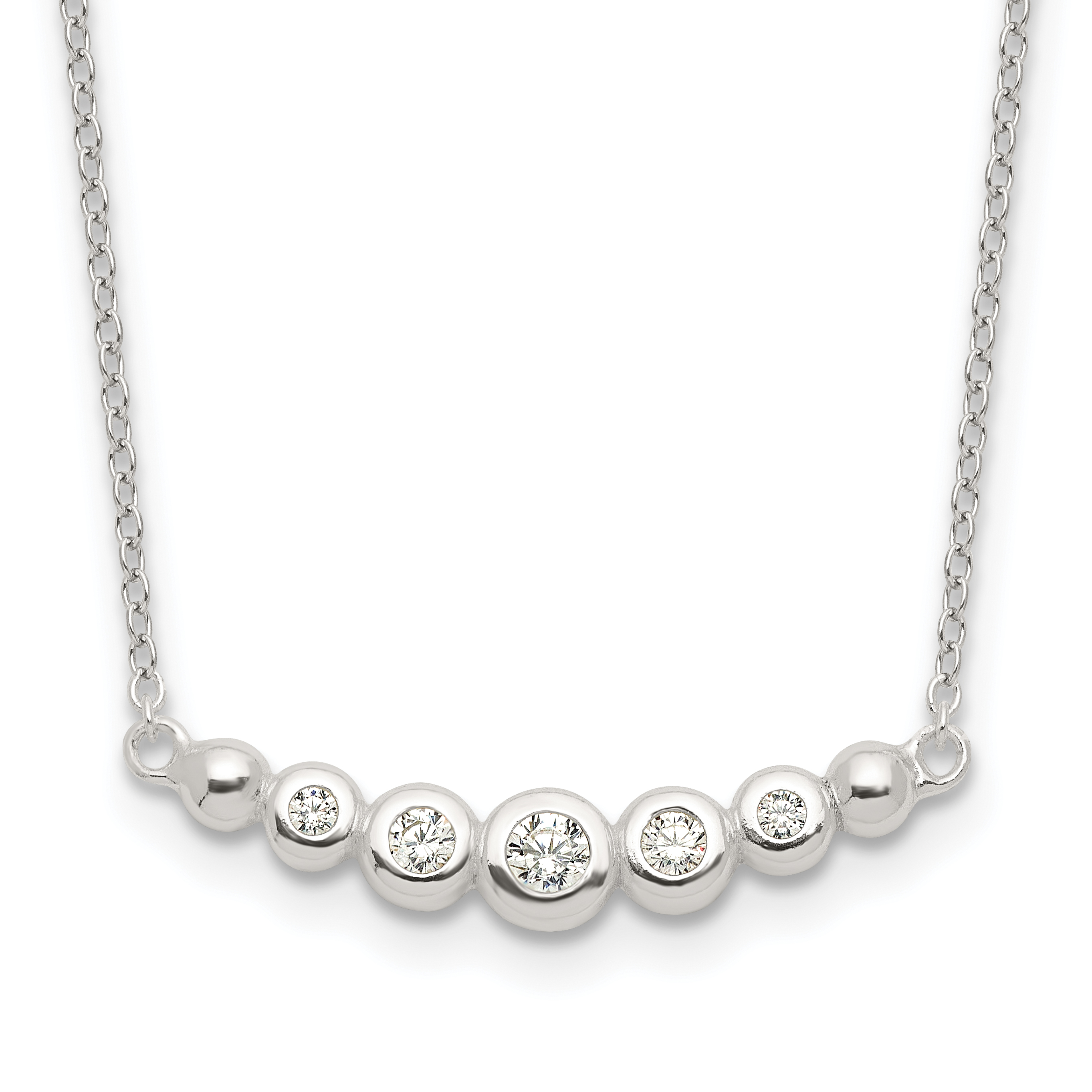 Sterling Silver Garduated CZ 18in Bar Necklace (QG4293-18)