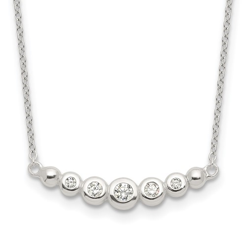 Sterling Silver Graduated Bezel-set CZ Bar Necklace, 18"