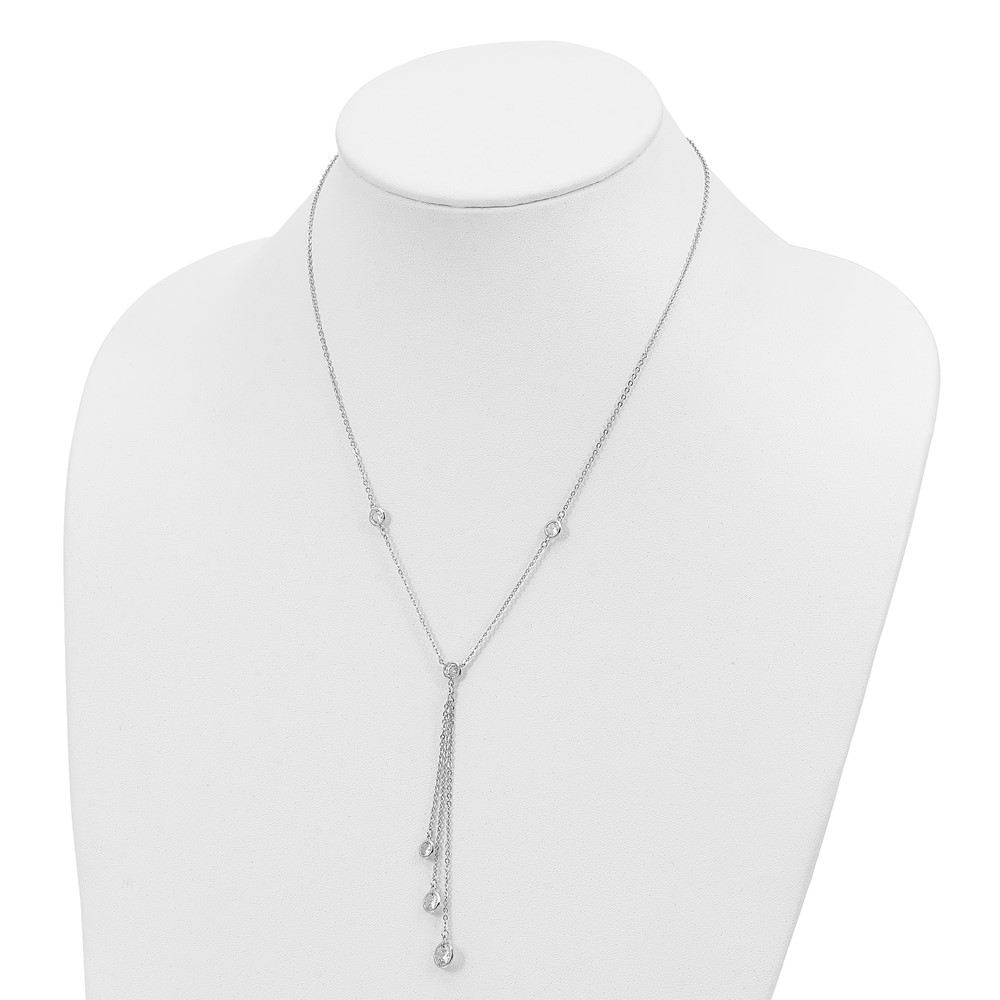 Sterling Silver Rhodium-plated CZ Y-Drop Necklace (QG4304-18)