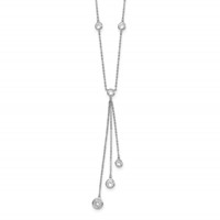 Sterling Silver Rhodium-plated Bezel-set CZ Y-Drop Necklace, 18" view 1