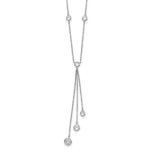 Sterling Silver Rhodium-plated Bezel-set CZ Y-Drop Necklace, 18"