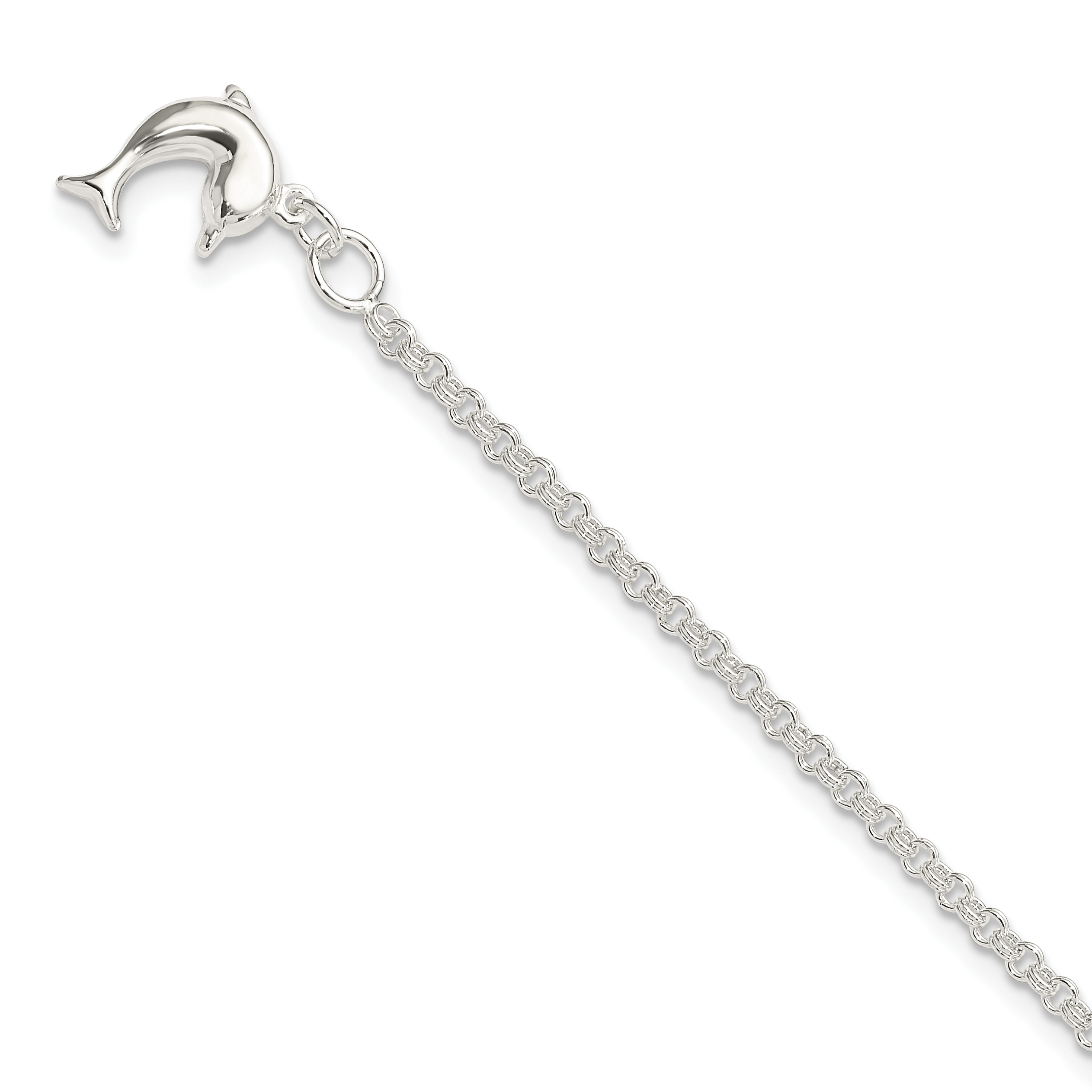 Sterling Silver 9inch Hollow Polished 3-D Dolphin Anklet (QG431-9)