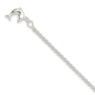 Sterling Silver 9inch Hollow Polished 3-D Dolphin Anklet
