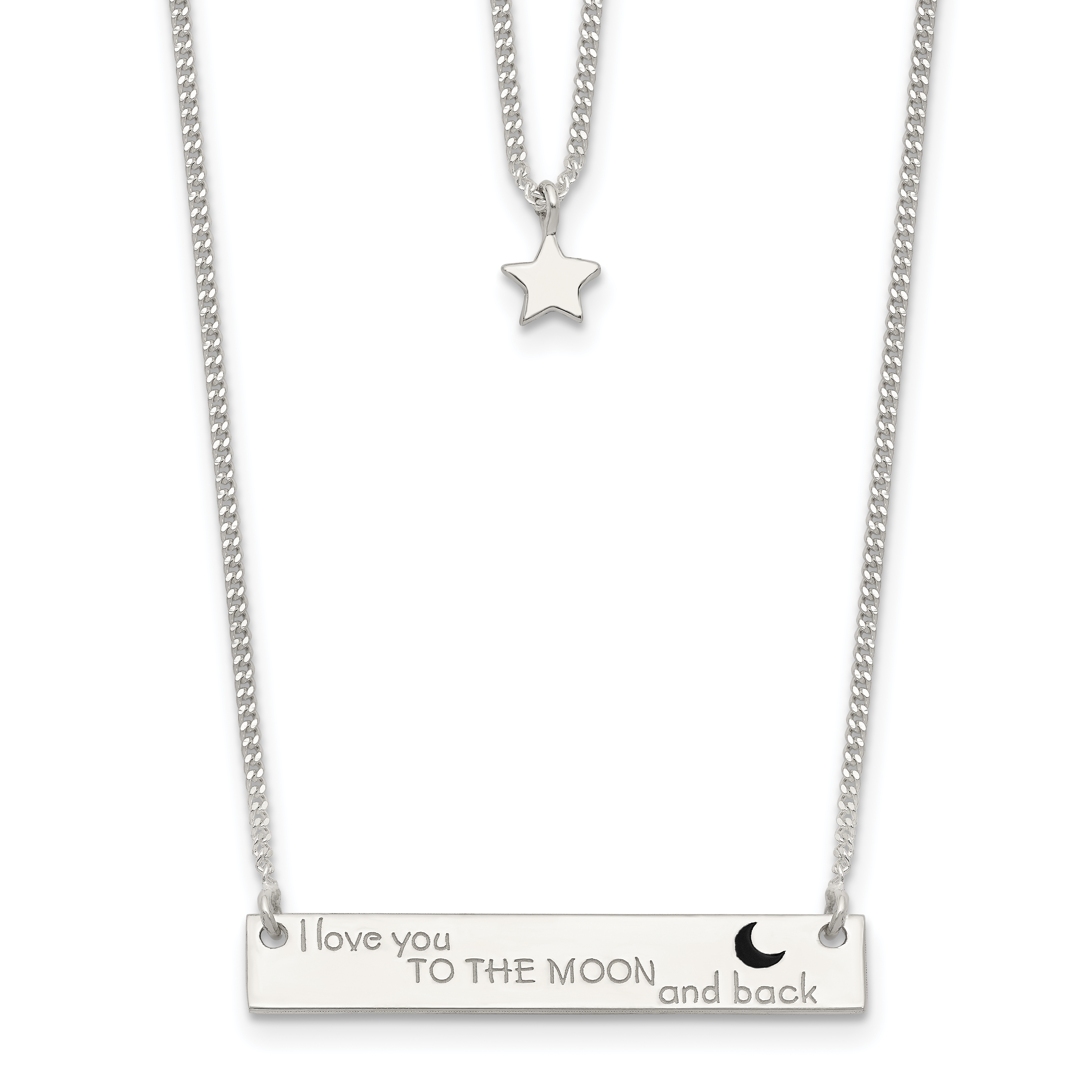 Sterling Silver Enameled Moon and Back 2-Strand Bar Necklace (QG4318-16)