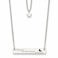 Sterling Silver Enameled I Love You to the Moon and Back Bar and Star 2-Strand Necklace, 16" view 1