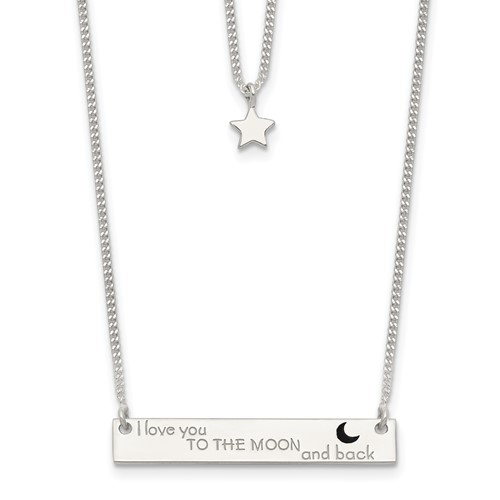 Sterling Silver Enameled I Love You to the Moon and Back Bar and Star 2-Strand Necklace, 16"