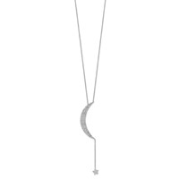 Sterling Silver Rhodium-plated CZ Moon and Star Necklace with 2 Inch Extension, 16" view 2