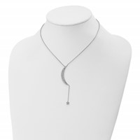Sterling Silver Rhodium-plated CZ Moon and Star Necklace with 2 Inch Extension, 16" view 3