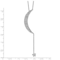 Sterling Silver Rhodium-plated CZ Moon and Star Necklace with 2 Inch Extension, 16" view 5