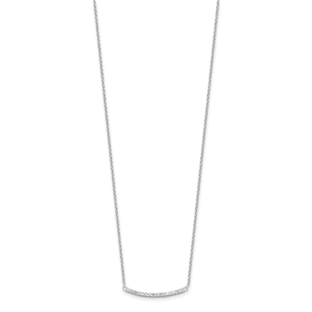 Sterling Silver CZ 18in Curved Bar Necklace (QG4323-18)