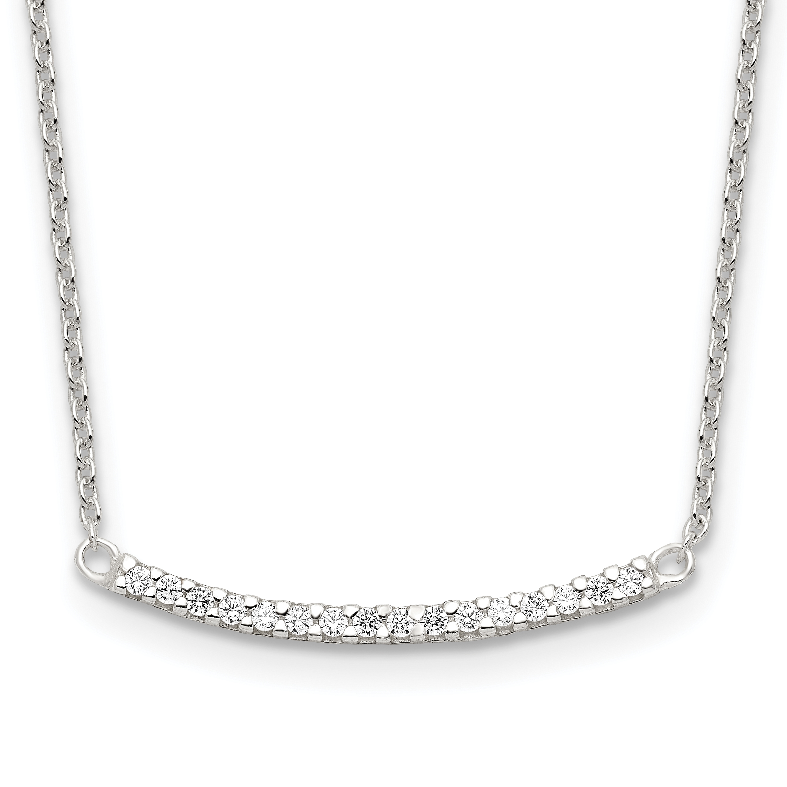 925 Sterling Silver Cubic Zirconia Cz 18 Inch Bar Chain Necklace
