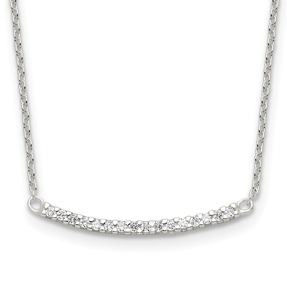 Sterling Silver CZ 18in Curved Bar Necklace (QG4323-18)