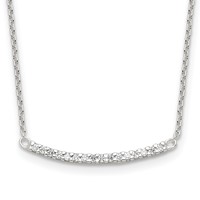 Sterling Silver Polished CZ Curved Bar Necklace, 18" view 1