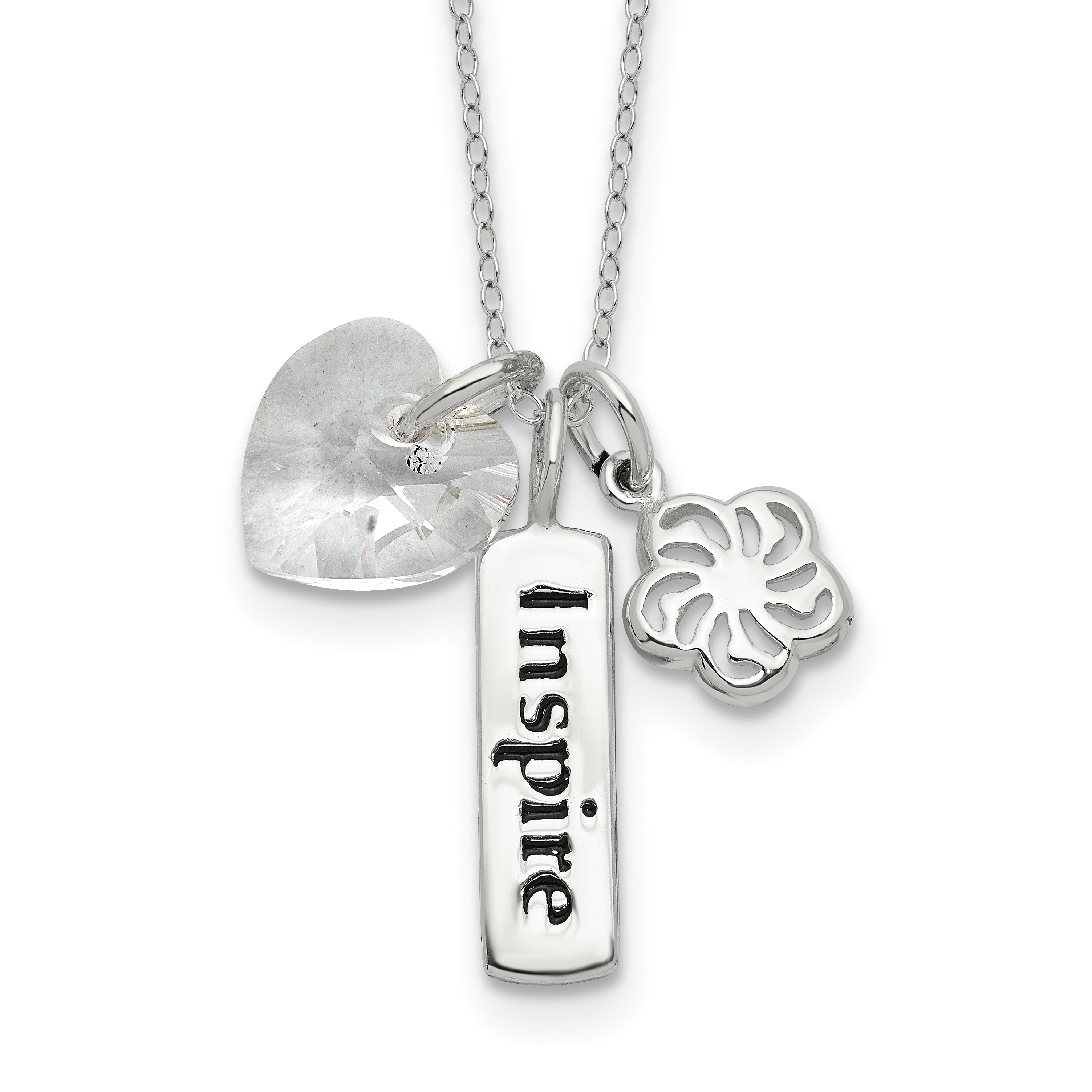 Sterling Silver Enameled INSPIRE Crystal Heart Necklace (QG4325-18)