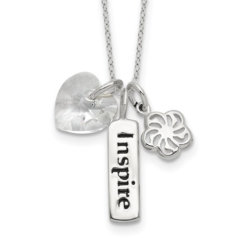 Sterling Silver Enameled Inspire Crystal Heart Necklace