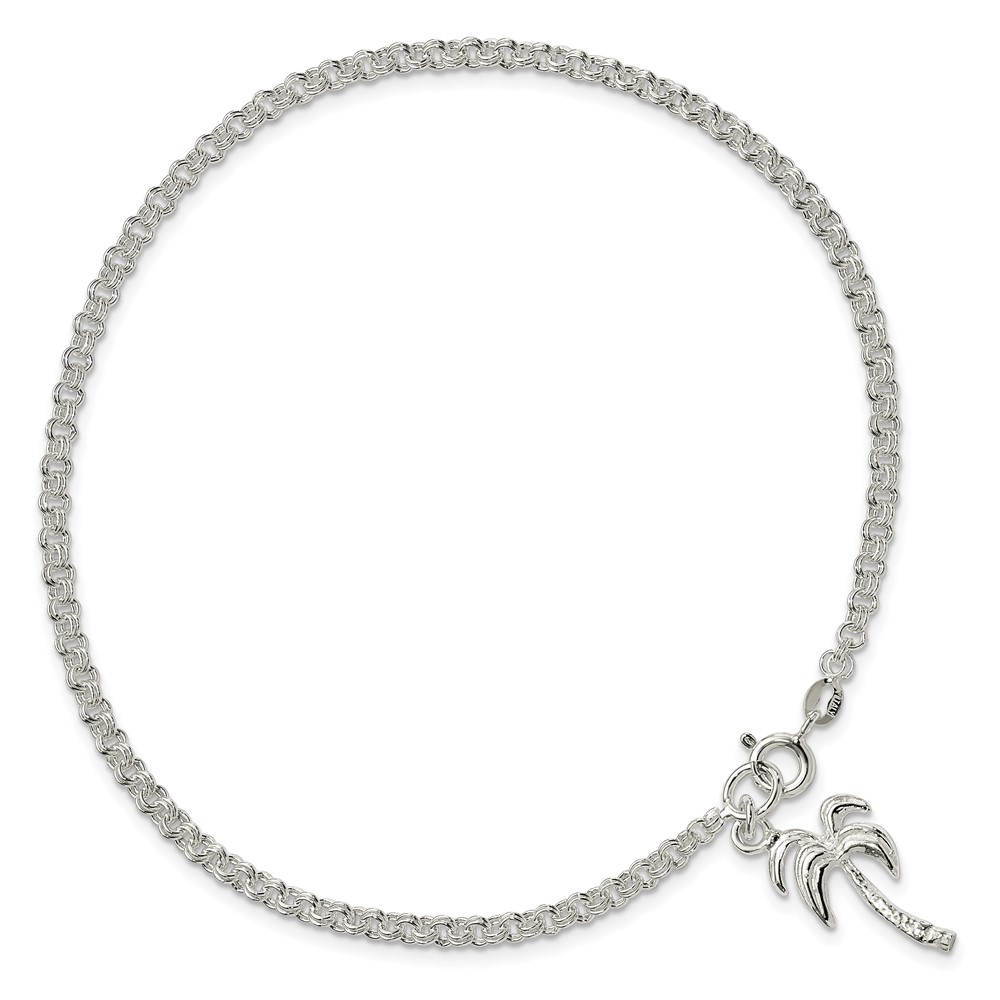 Sterling Silver 10inch Solid Polished Palm Tree Anklet (QG433-10)