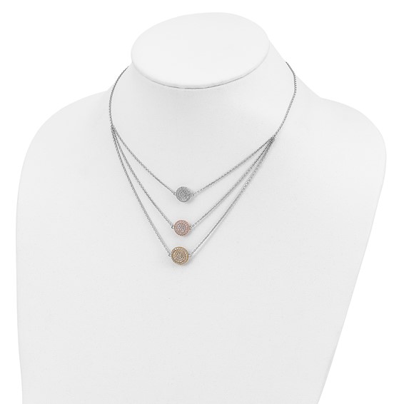 Sterling Silver Gold-plated and Rose-plated CZ w/2in ext Necklace