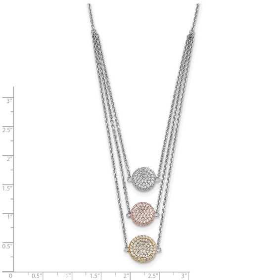 Sterling Silver Gold-plated and Rose-plated CZ w/2in ext Necklace