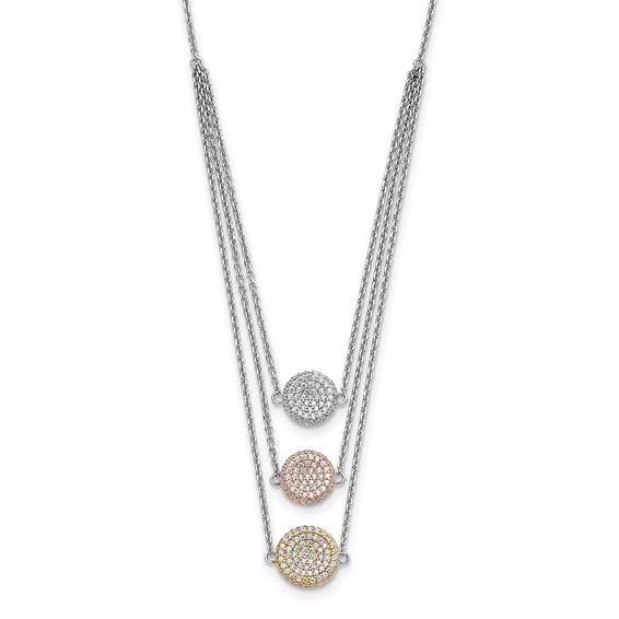 Sterling Silver Gold-plated and Rose-plated CZ w/2in ext Necklace