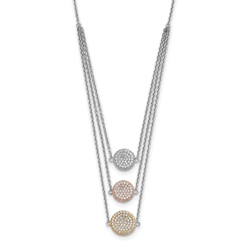 Sterling Silver Gold-plated and Rose-plated CZ Necklace with Ext, 2"