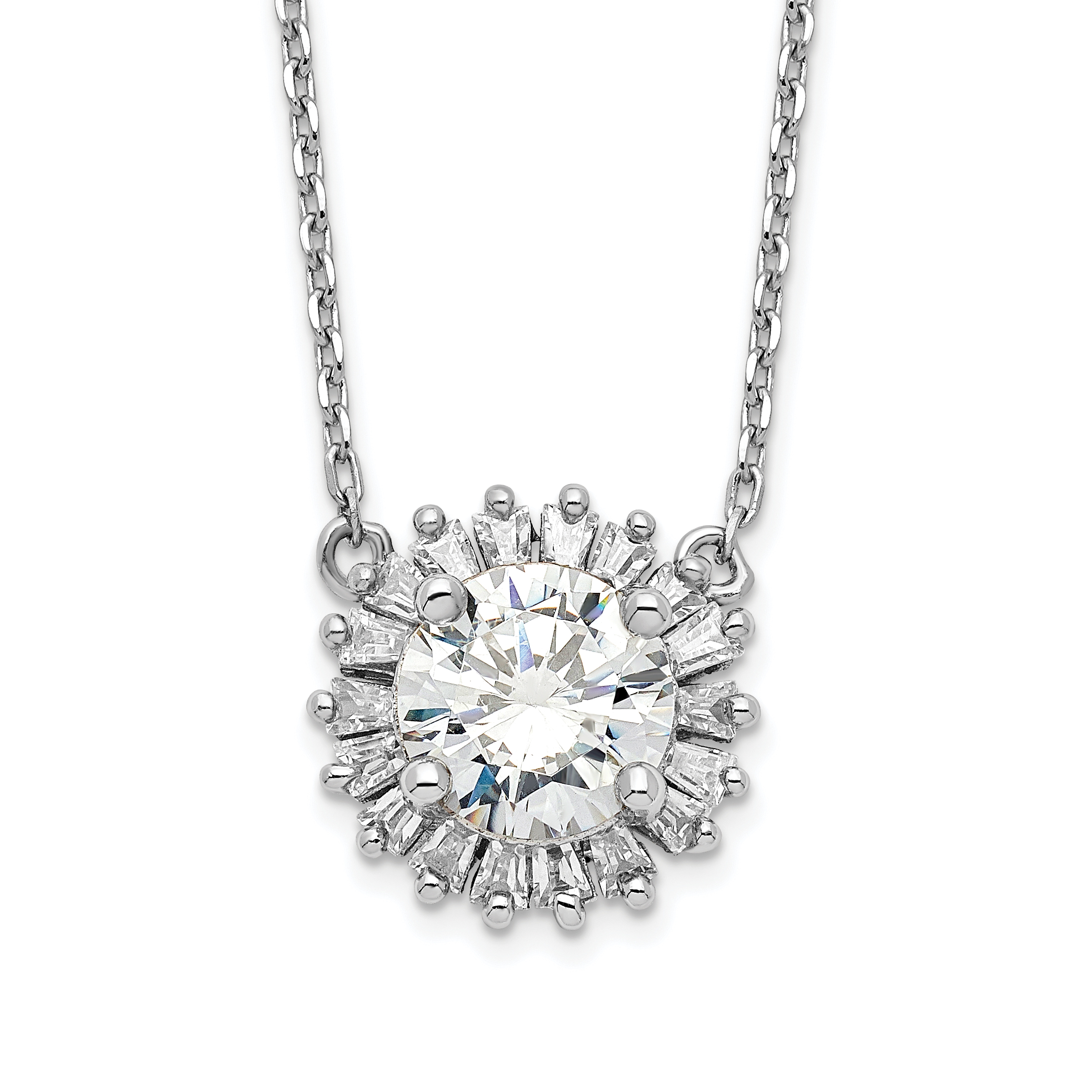 Sterling Silver Rhodium-plated CZ w/2in ext. Fancy Necklace (QG4334-16)