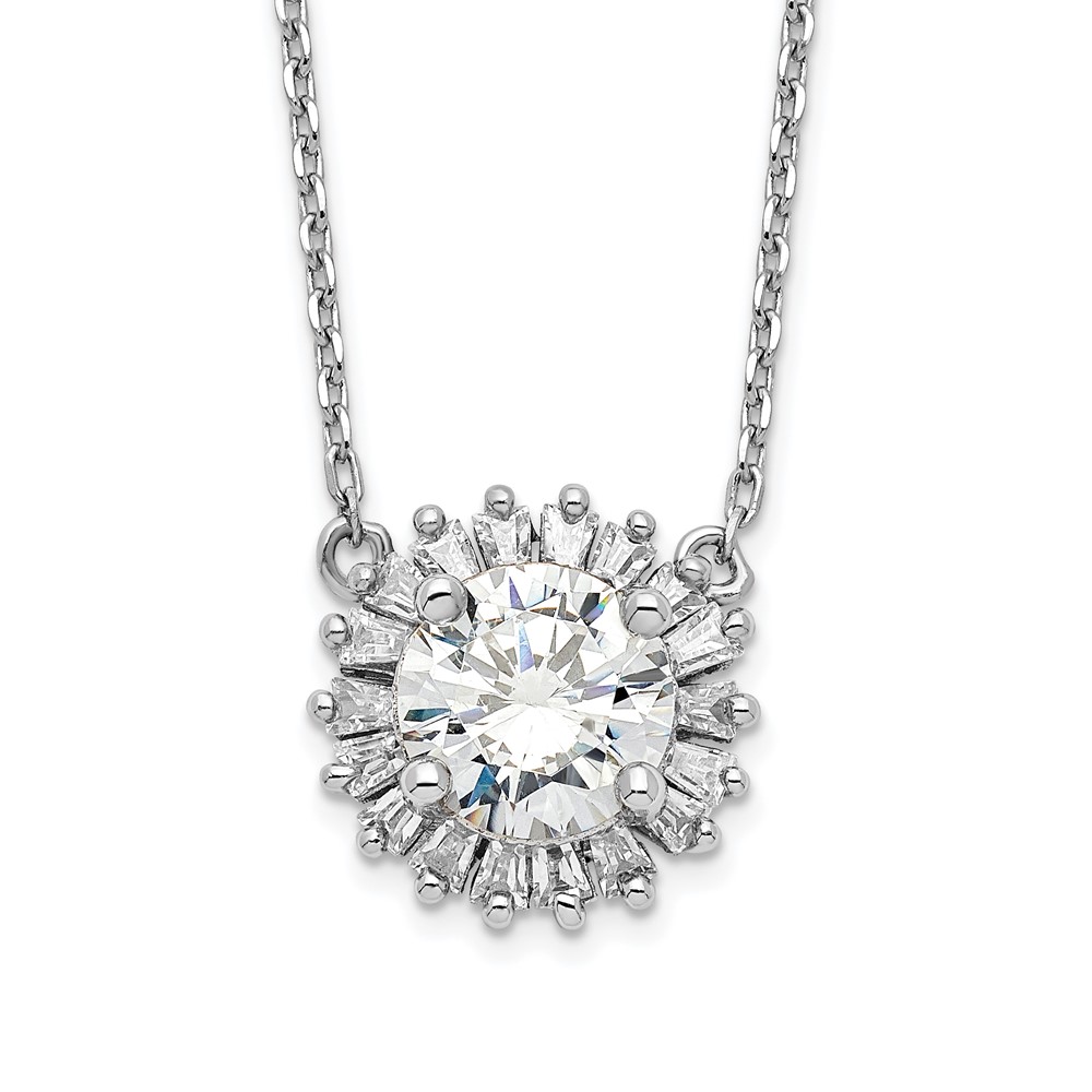 Sterling Silver Rhodium-plated CZ W 2in Ext. Fancy Necklace
