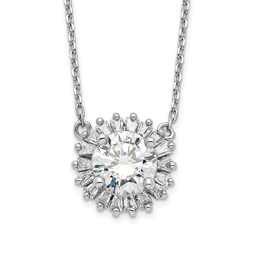 Sterling Silver Rhodium-plated CZ Necklace with Ext. Fancy, 2"