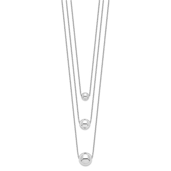 Sterling Silver Rhodium-plated 3-Strand w/2in ext. Polished Necklace