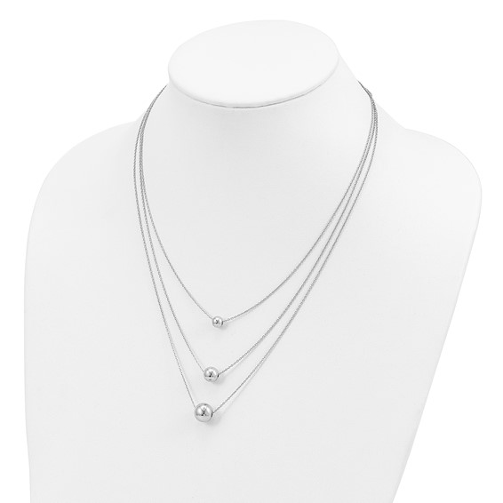 Sterling Silver Rhodium-plated 3-Strand w/2in ext. Polished Necklace