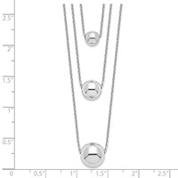 Sterling Silver Rhodium-plated Polished 3-Strand Graduated Beads Necklace with 2 Inch Extension, 16" view 4