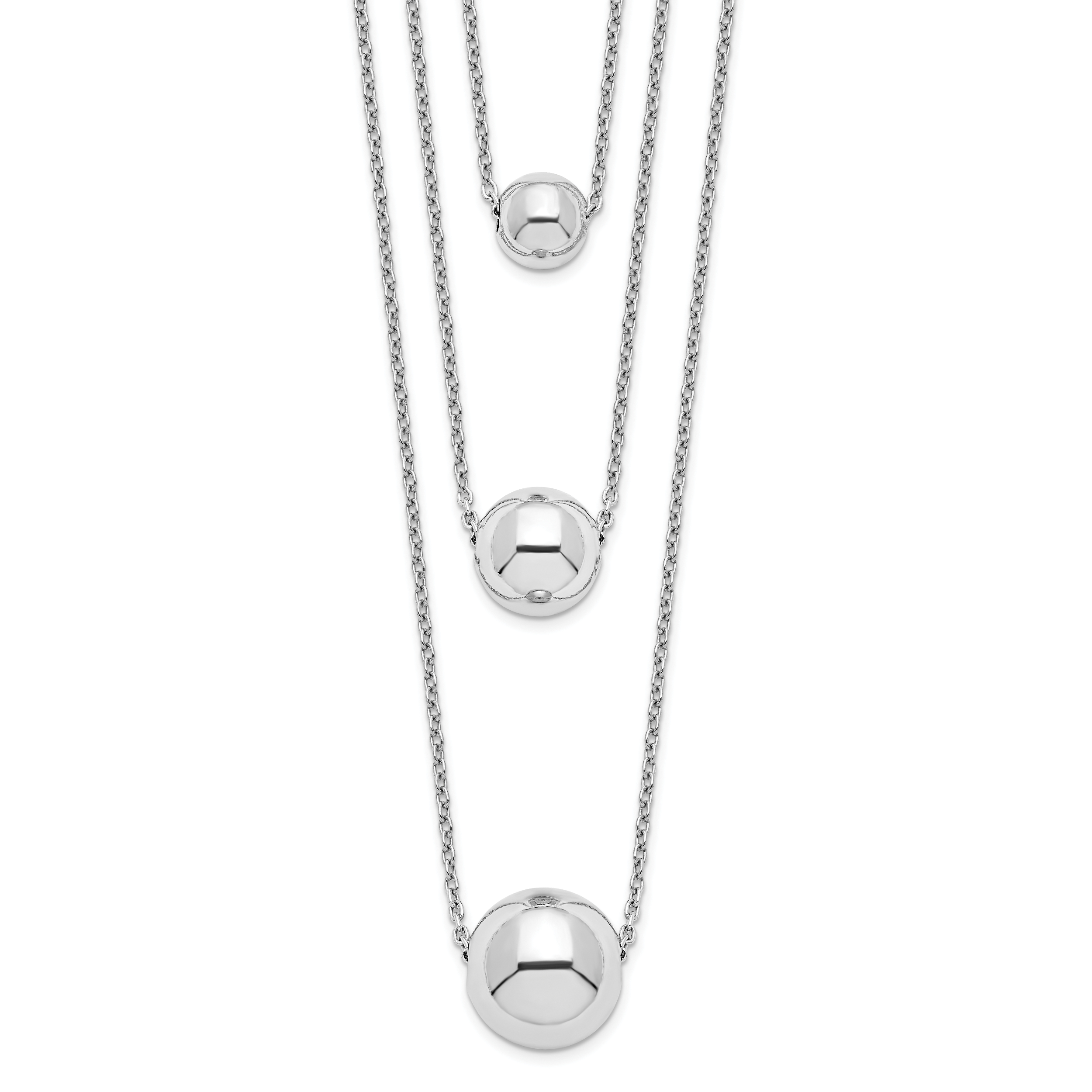 Sterling Silver Rhodium-plated 3-Strand w/2in ext. Polished Necklace (QG4338-16)