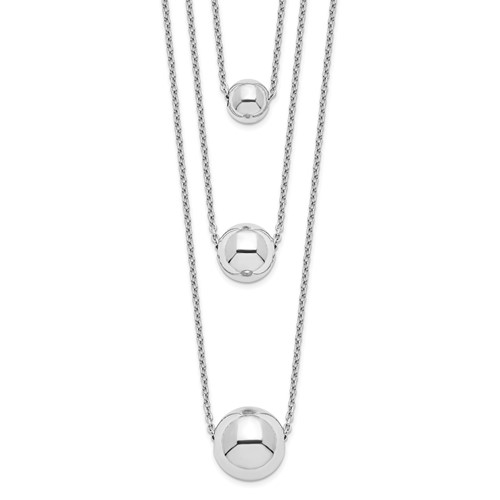 Sterling Silver Rhodium-plated Polished 3-Strand Graduated Beads Necklace with 2 Inch Extension, 16"