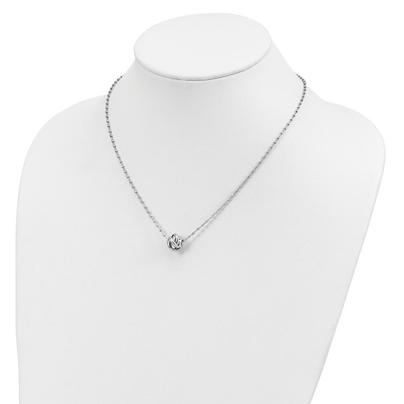 Sterling Silver Rhodium-plated Polished Love Knot D/C Chain Necklace
