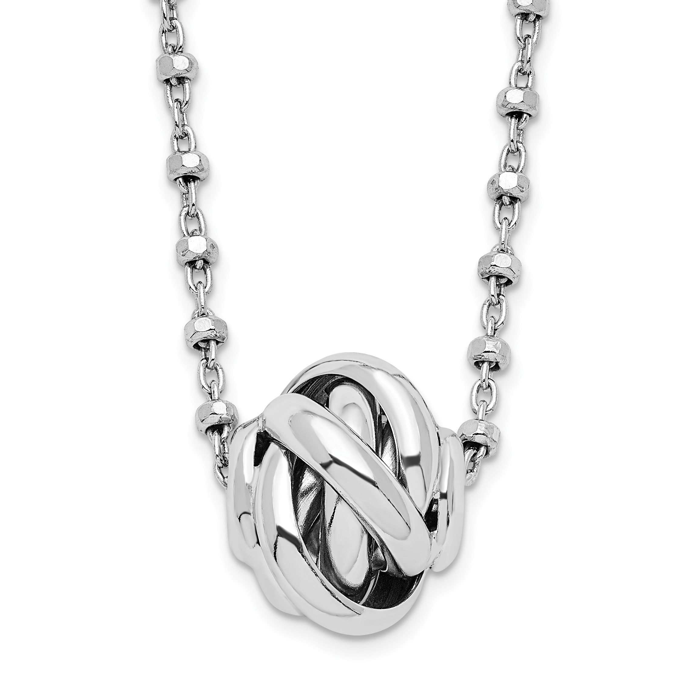 Sterling Silver Rhodium-plated Polished Love Knot D/C Chain Necklace (QG4340-18)