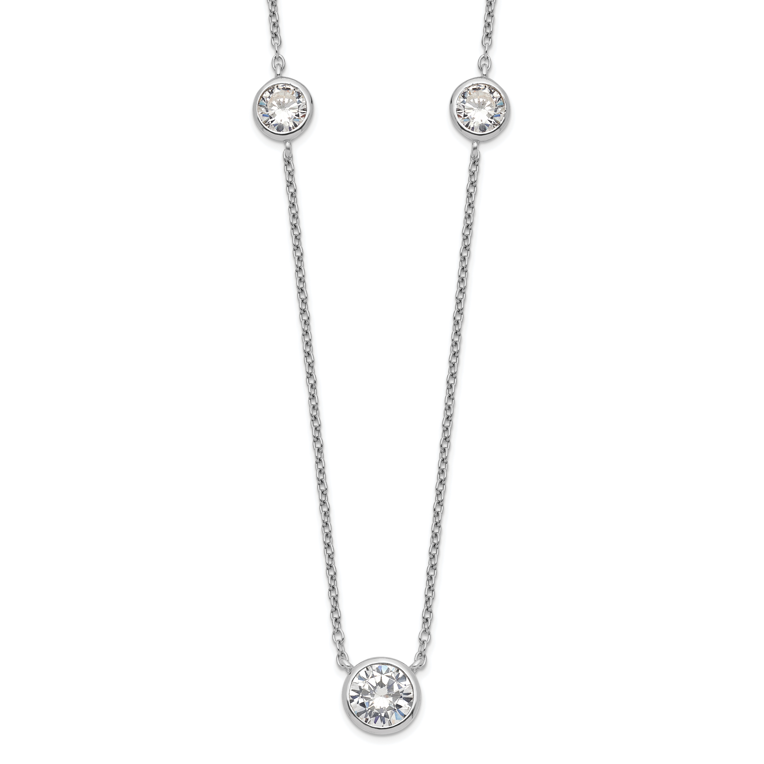 Sterling Silver Rhodium-plated 3 Station CZ Necklace (QG4343-18)