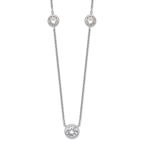 Sterling Silver Rhodium-plated 3-Station CZ Necklace, 18"