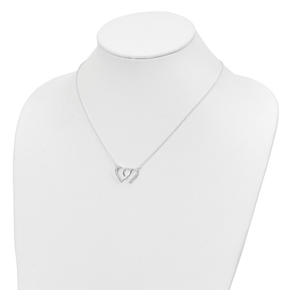 Sterling Silver Polished Interconnected CZ Double Hearts 18 inch Necklace