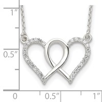 Sterling Silver Polished Interconnected CZ Double Hearts Necklace - 18in view 4