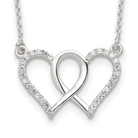 Sterling Silver Polished Interconnected CZ Double Hearts Necklace - 18in view 1