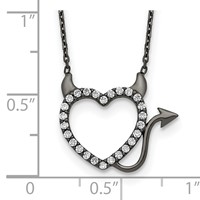 Sterling Silver Black Ruthenium Plated CZ Devil Heart Necklace, 16" view 4