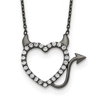 Sterling Silver Black Ruthenium Plated CZ Devil Heart Necklace, 16" view 1