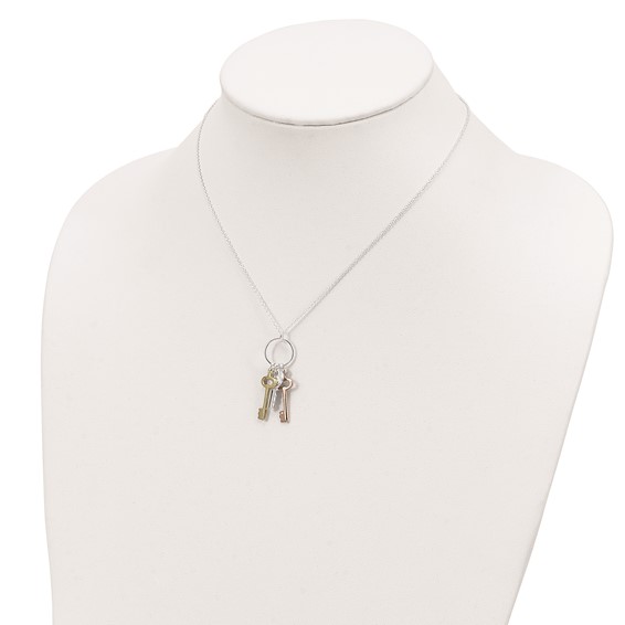 Sterling Silver Rose-tone and Gold-tone Keys Necklace