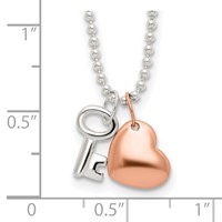 Sterling Silver Rose-tone Heart and Key Necklace, 19" view 4