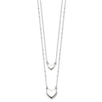 Sterling Silver Polished 2-Strand Heart Dangle Necklace, 18" view 2