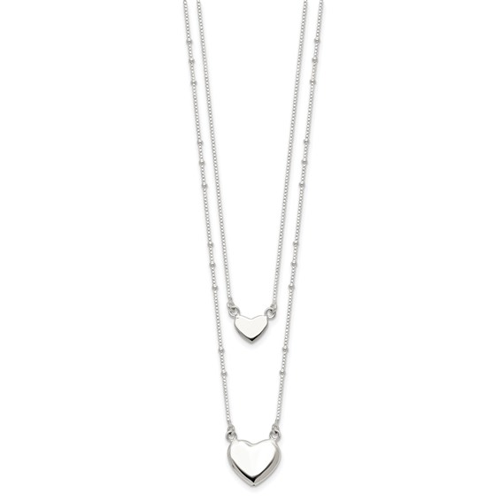 Sterling Silver Double Strand Heart Necklace