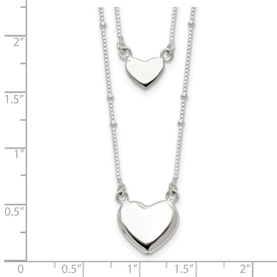 Sterling Silver Double Strand Heart Necklace