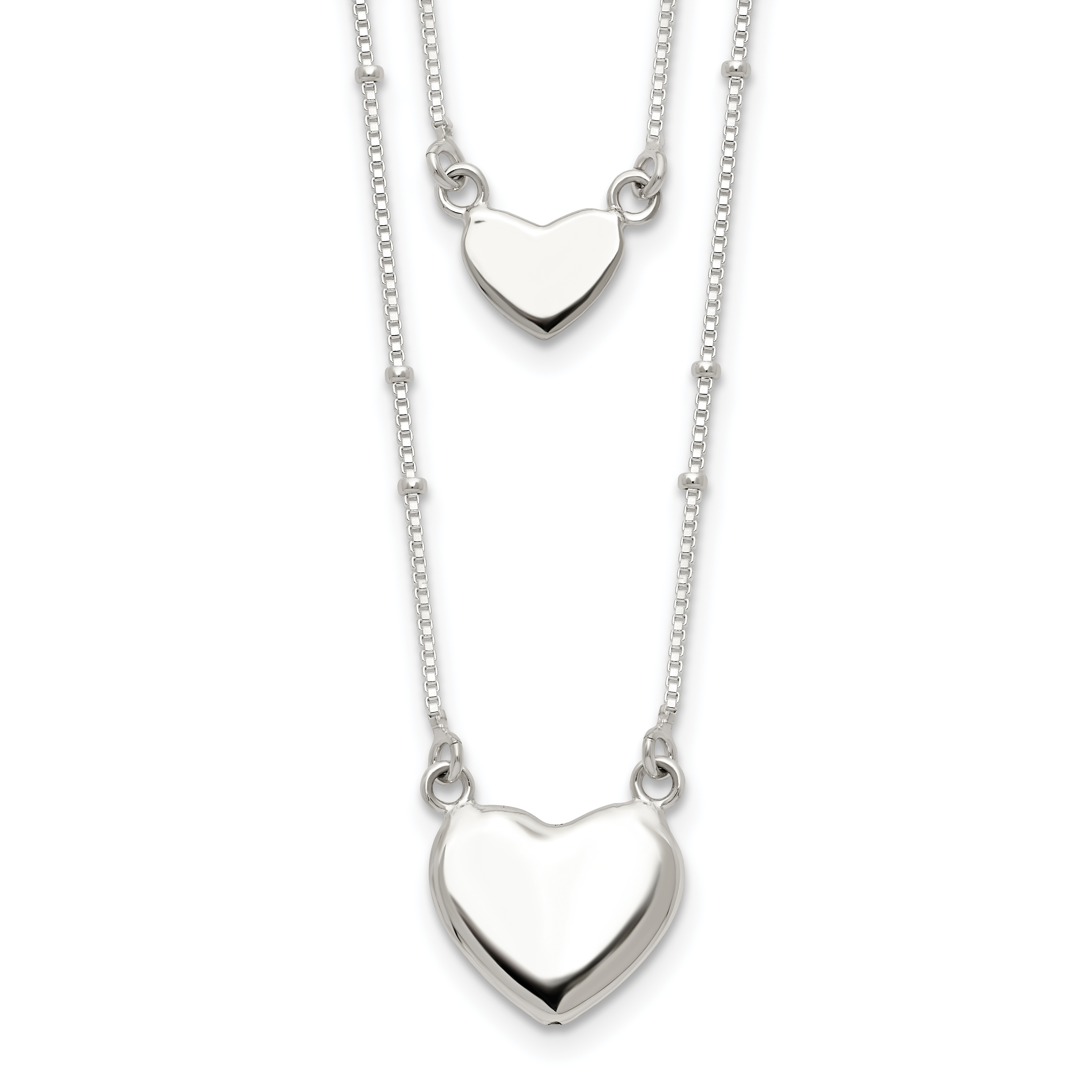 Sterling Silver Polished 2-Strand Heart Dangle Necklace (QG4355-18)