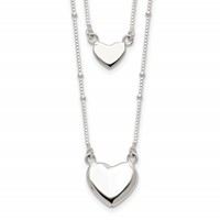 Sterling Silver Polished 2-Strand Heart Dangle Necklace, 18" view 1