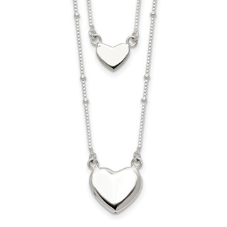 Sterling Silver Double Strand Heart Necklace